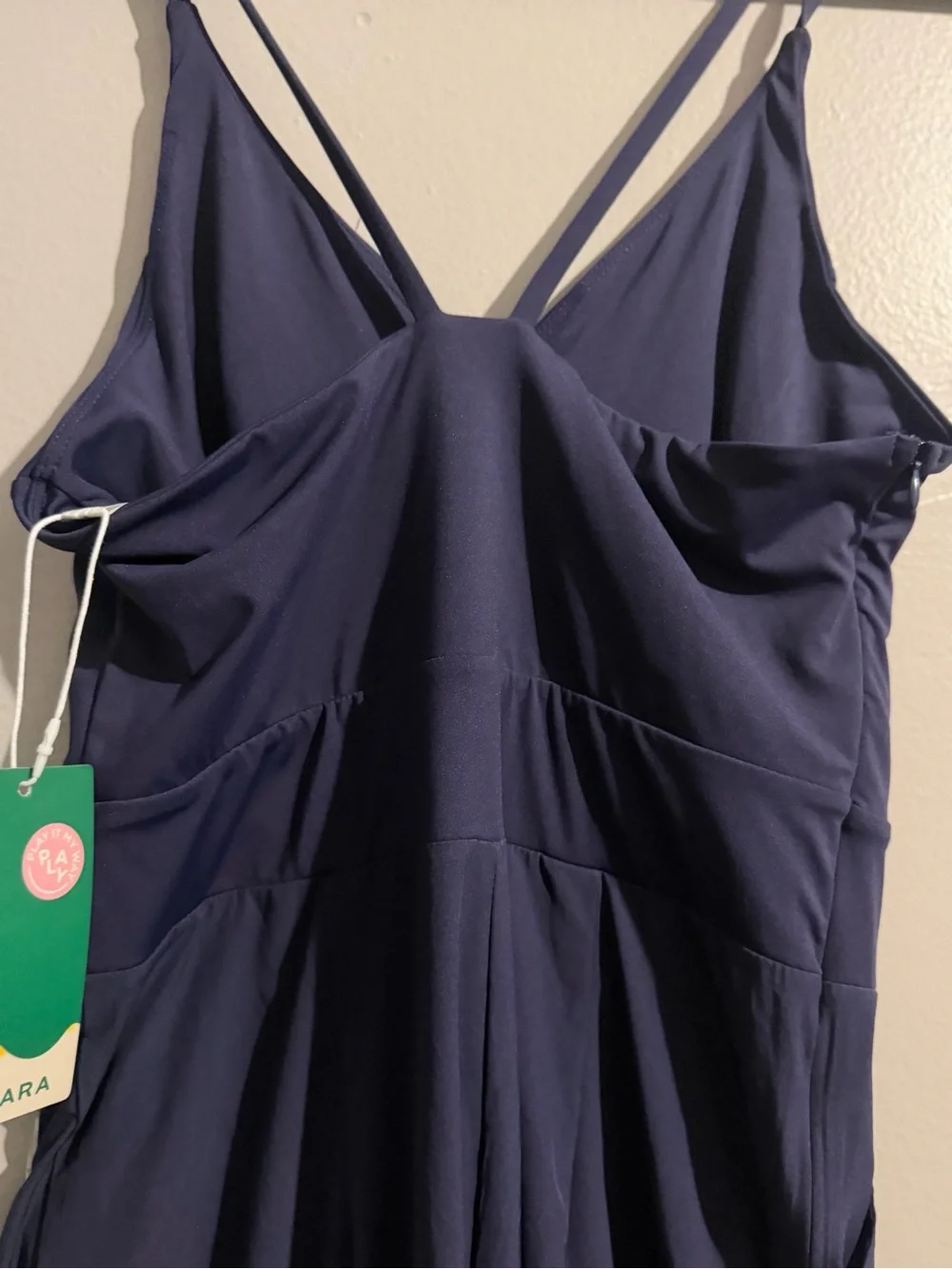 HALARA Navy V-Neck Wide-Leg Sleeveless Spaghetti Strap Jumpsuit NWT - Picture 11 of 16